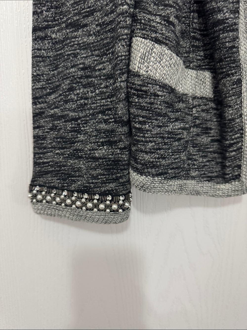 Express Black & Gray Knit Open-Front Blazer Cardigan with Embellished Cuffs - Picture 2 of 3